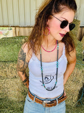 Load image into Gallery viewer, Extra Long Hematite And Genuine Turquoise Necklace
