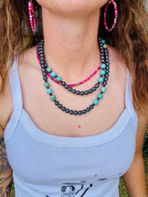 Load image into Gallery viewer, Extra Long Hematite And Genuine Turquoise Necklace
