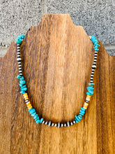 Load image into Gallery viewer, Navajo Pearl Choker With Vibrant Turquoise &amp; Orange Spiny Oyster
