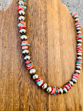 Load image into Gallery viewer, 8MM Navajo Pearl Necklace With Spiny Oyster &amp; Turquoise
