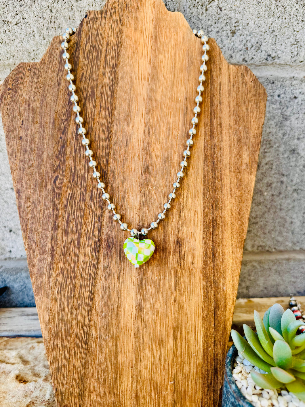 Checkered Heart Ball & Chain Necklace