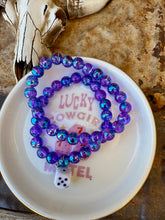 Load image into Gallery viewer, Purple Painted Glass Bracelet With Dice
