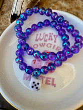 Load image into Gallery viewer, Purple Painted Glass Bracelet With Dice
