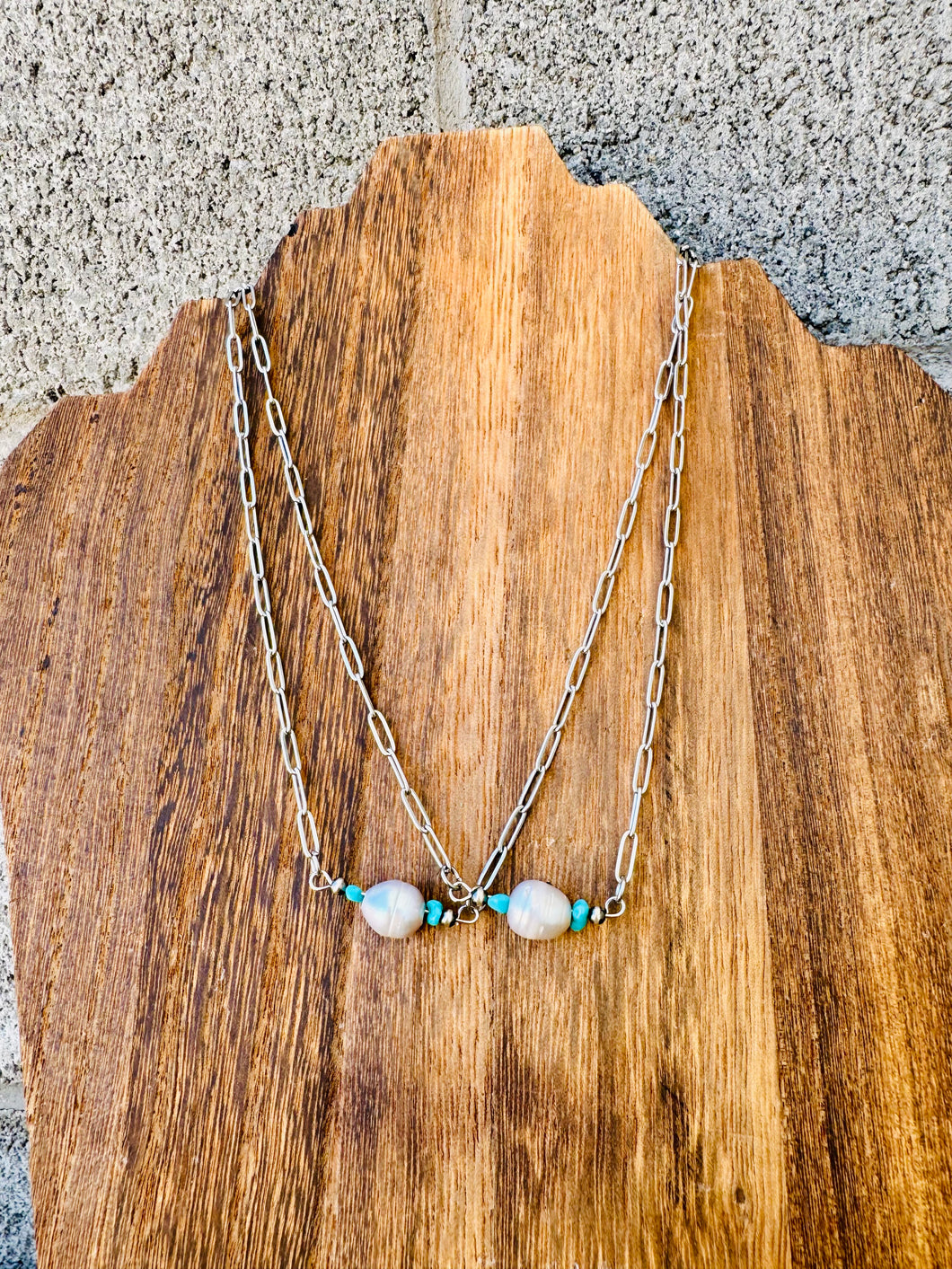 Turquoise Bar Choker With Large Fresh Water Pearl & Navajo Pearls