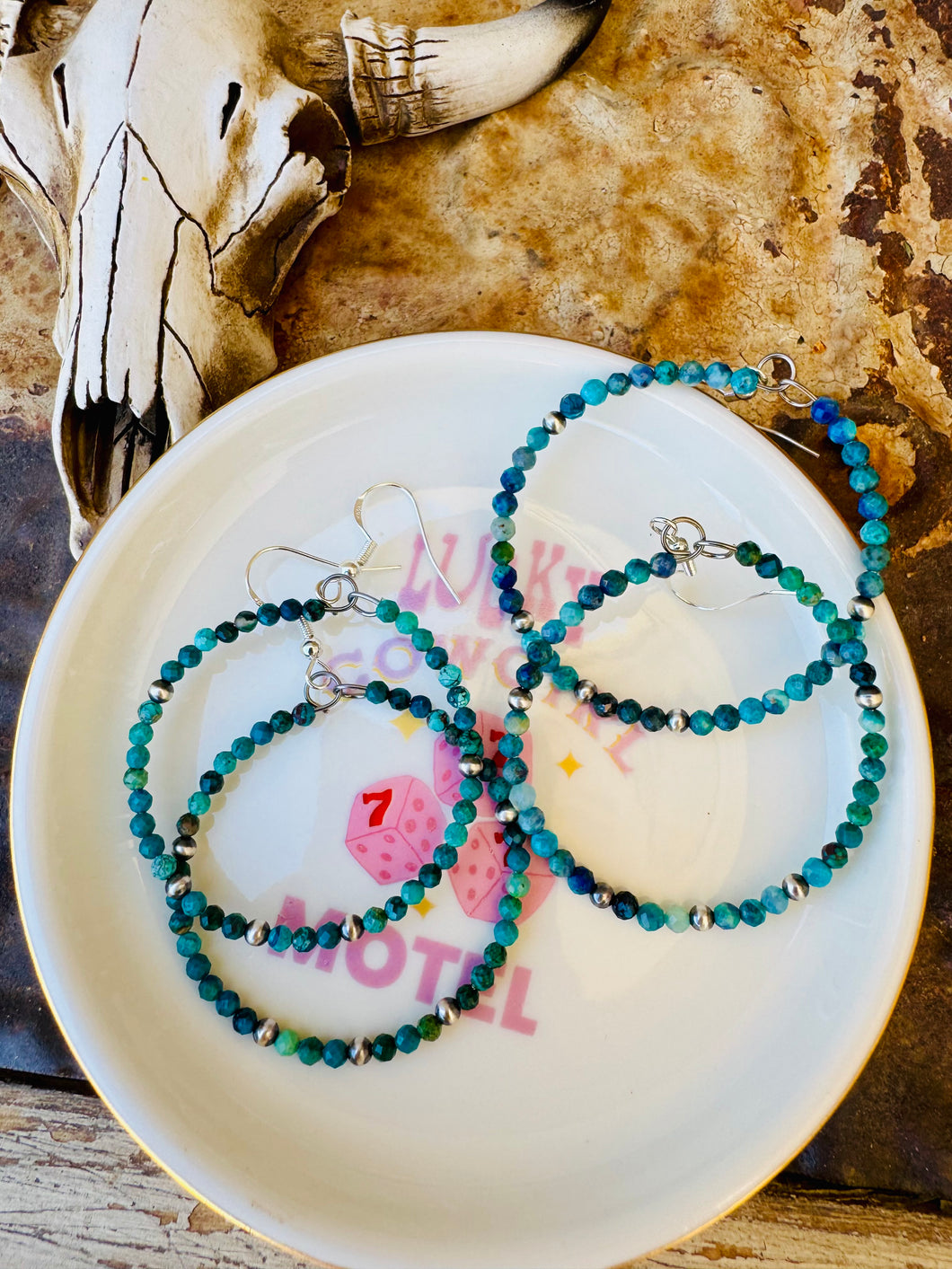 Chrysocolla Hoop Earrings With Navajo Pearls