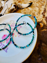 Load image into Gallery viewer, Chrysocolla Hoop Earrings With Navajo Pearls
