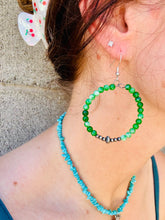 Load image into Gallery viewer, Green Jade Hoop Earrings With Navajo Pearls
