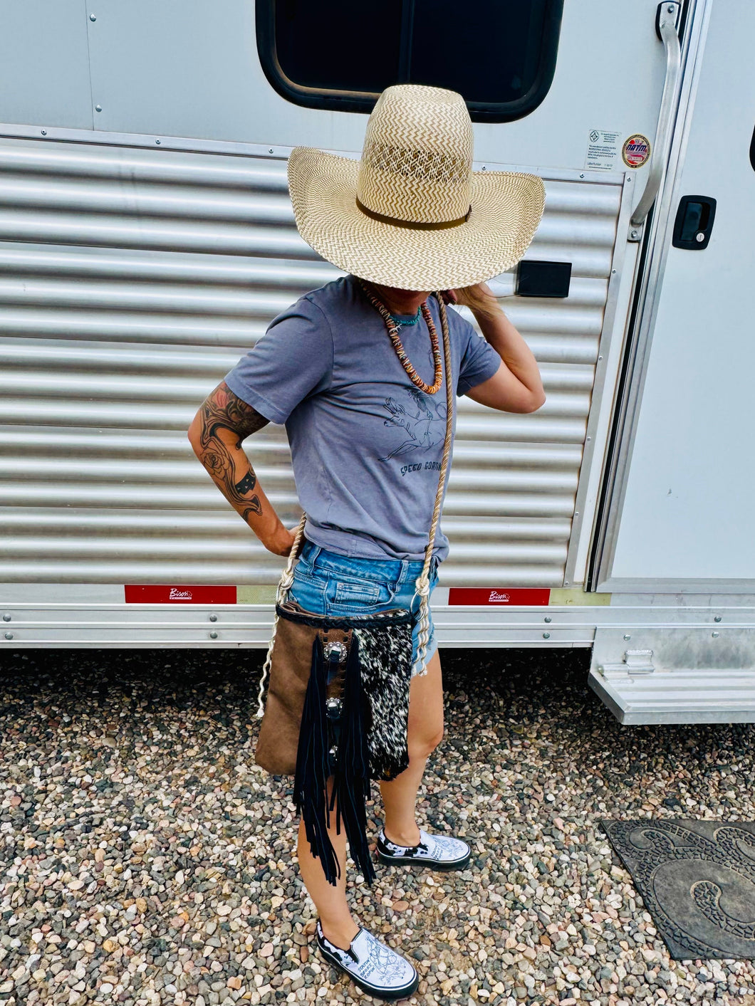 Center Conchos Crossbody Purse