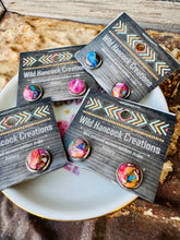 Load image into Gallery viewer, Bubble Gum Genuine Turquoise &amp; Jade Stud Earrings
