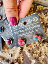 Load image into Gallery viewer, Bubble Gum Genuine Turquoise &amp; Jade Stud Earrings
