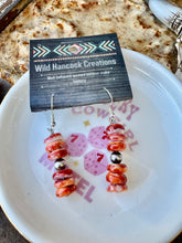 Load image into Gallery viewer, Orange Spiny Oyster Earrings With Navajo Pearls
