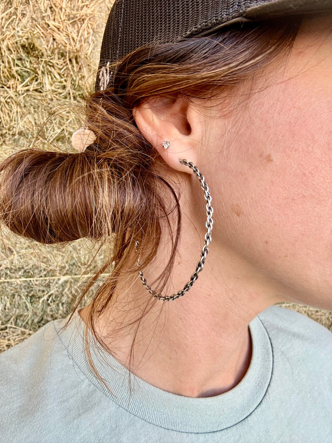 Sterling Silver Chain Hoop Earrings