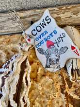 Load image into Gallery viewer, Cowgirl Card Keychain- MORE COWS / COWS OVER COWBOYS
