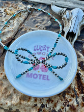 Load image into Gallery viewer, Navajo Pearl Bow Tie Necklace With Turquoise
