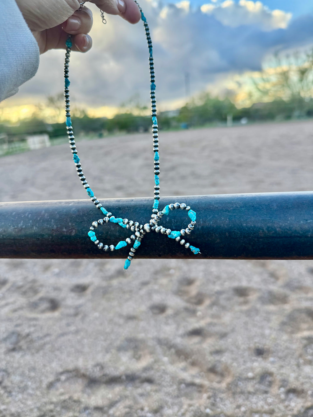 Navajo Pearl Bow Tie Necklace With Turquoise