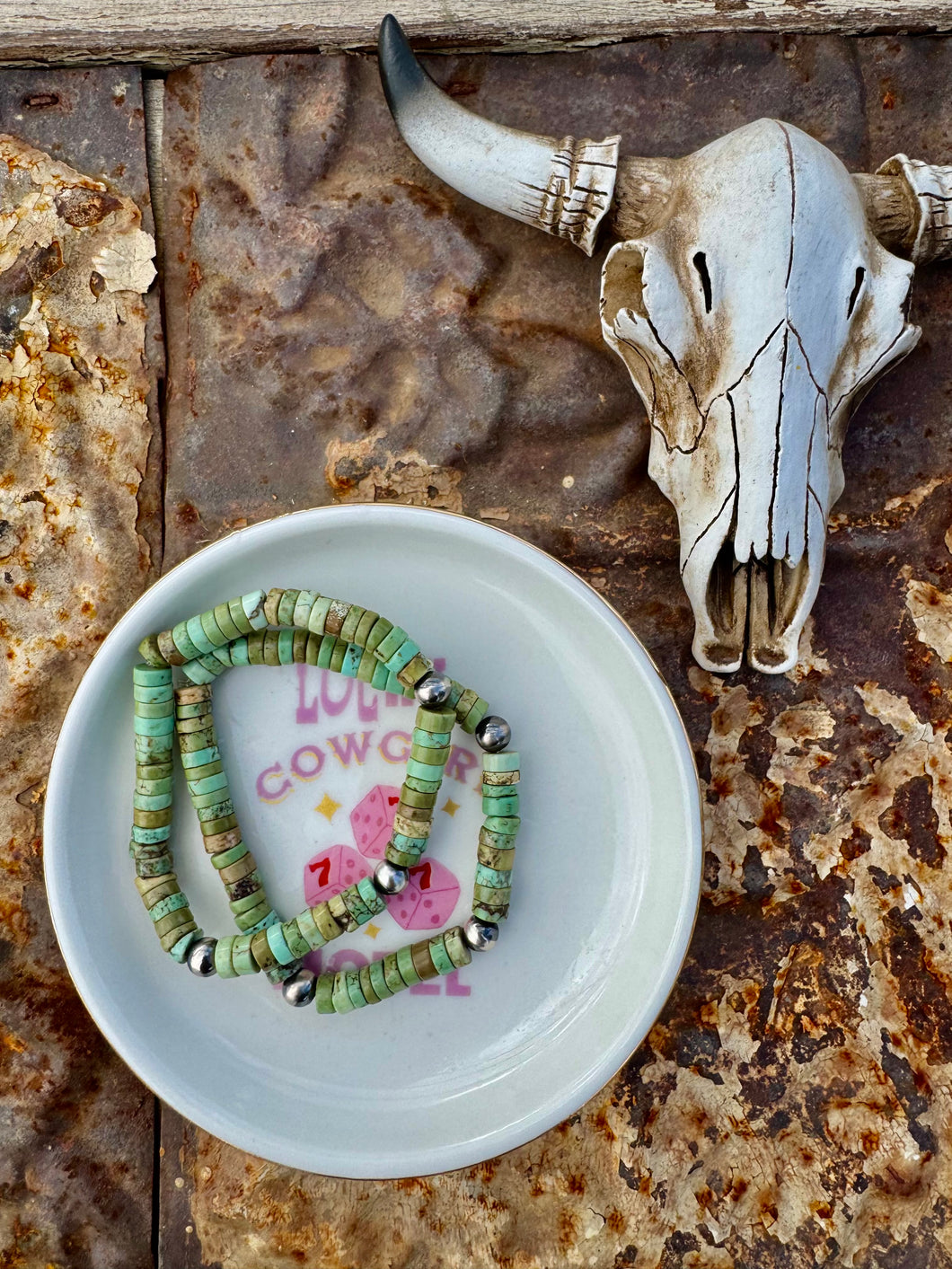 Green Turquoise Bracelet With Navajo Pearls