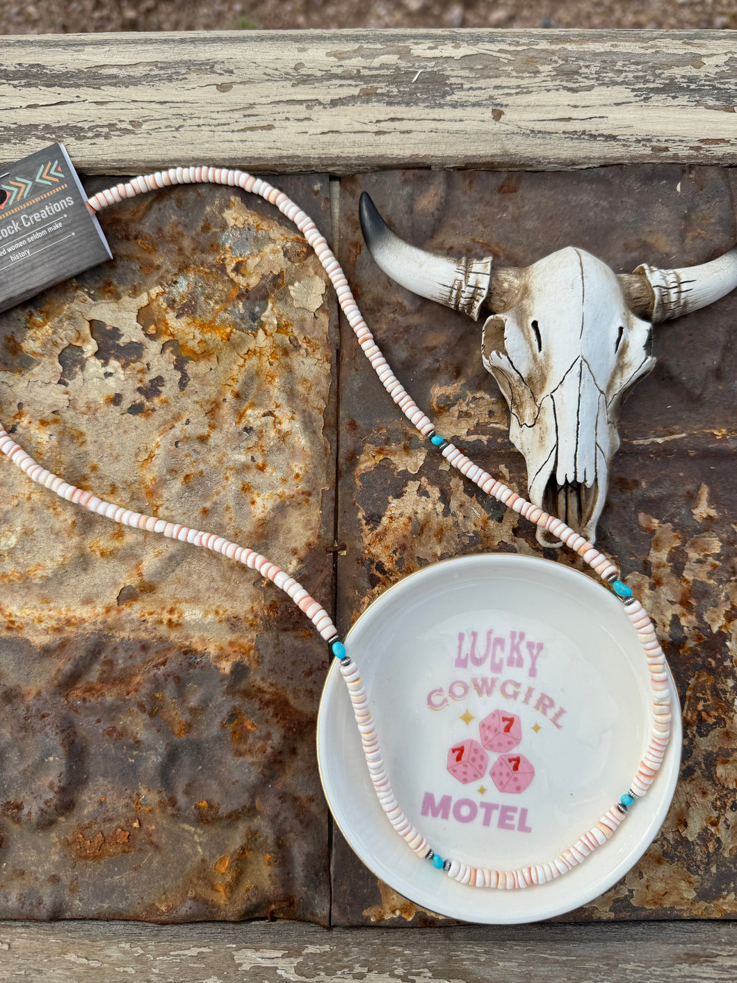 4MM Shell Long Necklace With Turquoise