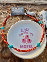 Load image into Gallery viewer, Orange Spiny Oyster Necklace With Turquoise &amp; Navajo Pearls
