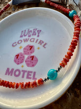 Load image into Gallery viewer, Orange Spiny Oyster Necklace With Turquoise &amp; Navajo Pearls
