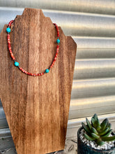 Load image into Gallery viewer, Orange Spiny Oyster Necklace With Turquoise &amp; Navajo Pearls
