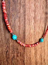 Load image into Gallery viewer, Orange Spiny Oyster Necklace With Turquoise &amp; Navajo Pearls
