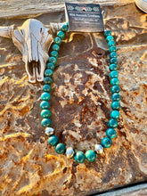 Load image into Gallery viewer, 10MM Green Blue Turquoise Necklace With 10MM Navajo Pearls
