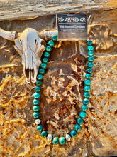Load image into Gallery viewer, 10MM Green Blue Turquoise Necklace With 10MM Navajo Pearls
