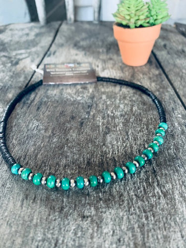green turquoise choker with navajo pearls