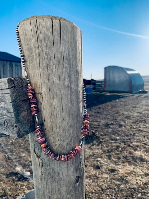 Genuine Purple Spiny Oyster & Navajo Pearl Necklace